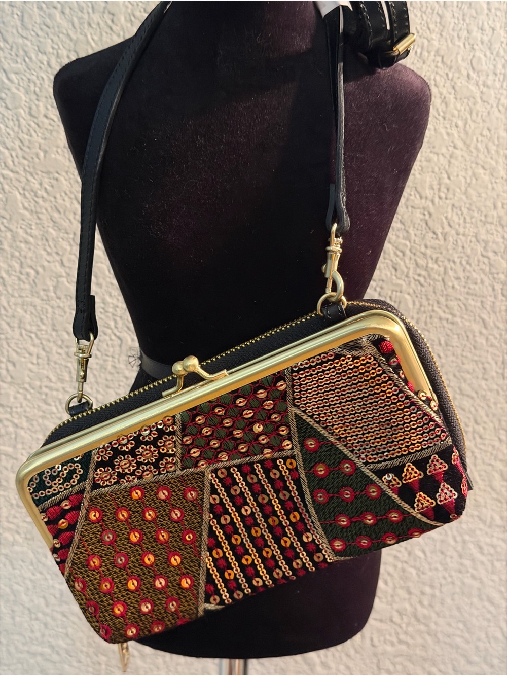 Patricia Nash Beaded Sequince  and Leather Savena Crossbody NWOT